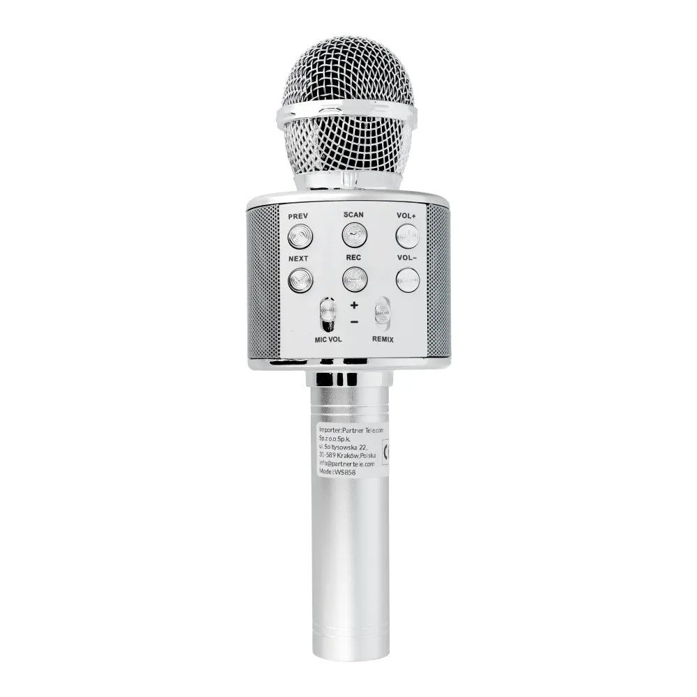 Multimedia Karaoke Microphone CR58 Silver | Bluetooth, Voice Changer - MIZO.at