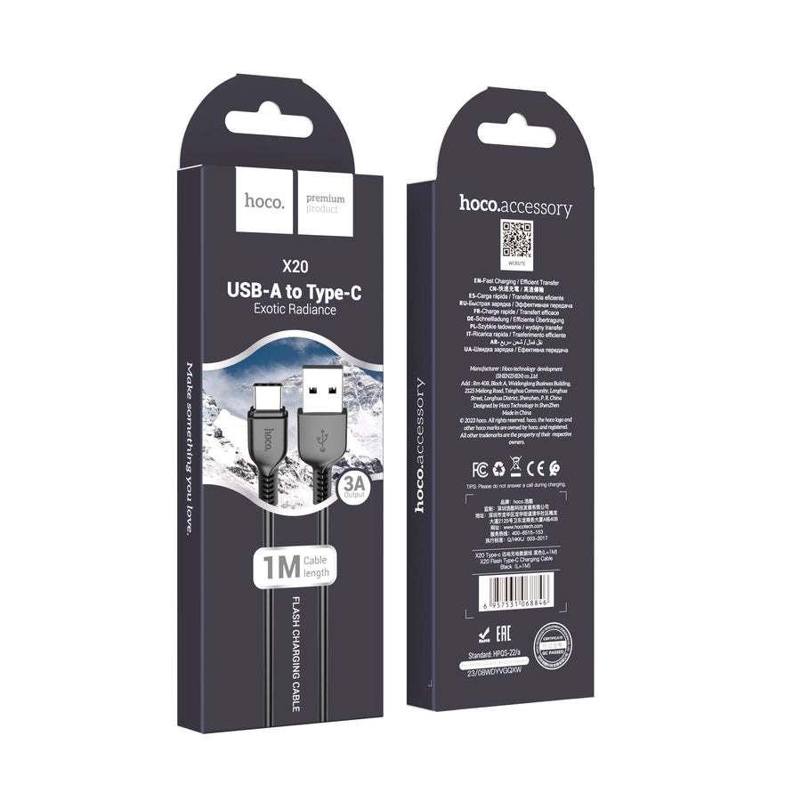 3M HOCO X20 USB-C Cable | Fast Charging & Data Transfer | Black - MIZO.at