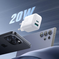 Joyroom JR-TCF21 20W Dual Ladegerät USB-C + USB-A PD QC Weiß - MIZO.at