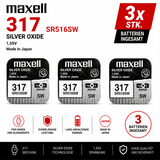 Maxell 317 SR516SW Silberoxid Knopfzelle Batterie 3 Stk. 1,55V