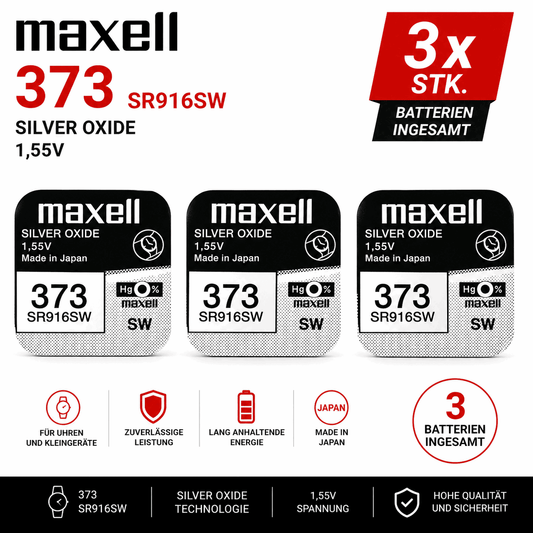 Maxell 373 SR916SW Silberoxid Knopfzelle Batterie 1,55V – 3 Stk. - MIZO.at
