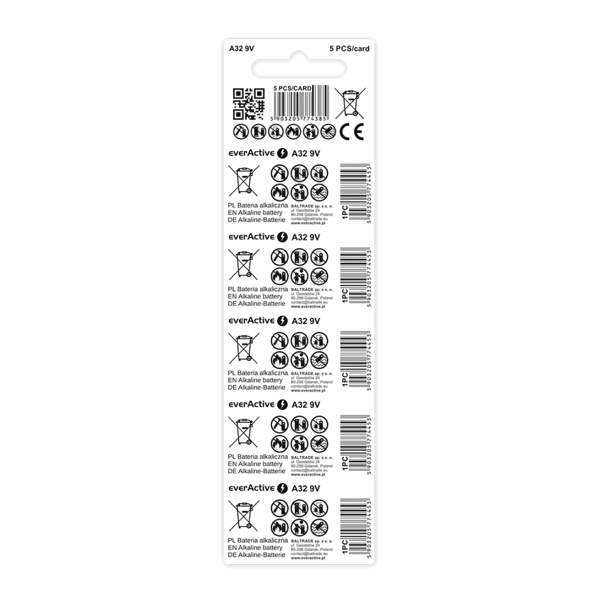 5er Pack everActive A32 / 32A 9V Alkaline Batterie Fernbedienung - MIZO.at