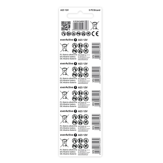 5er Pack everActive 23A / A23 12V Alkaline Batterie Fernbedienung - MIZO.at