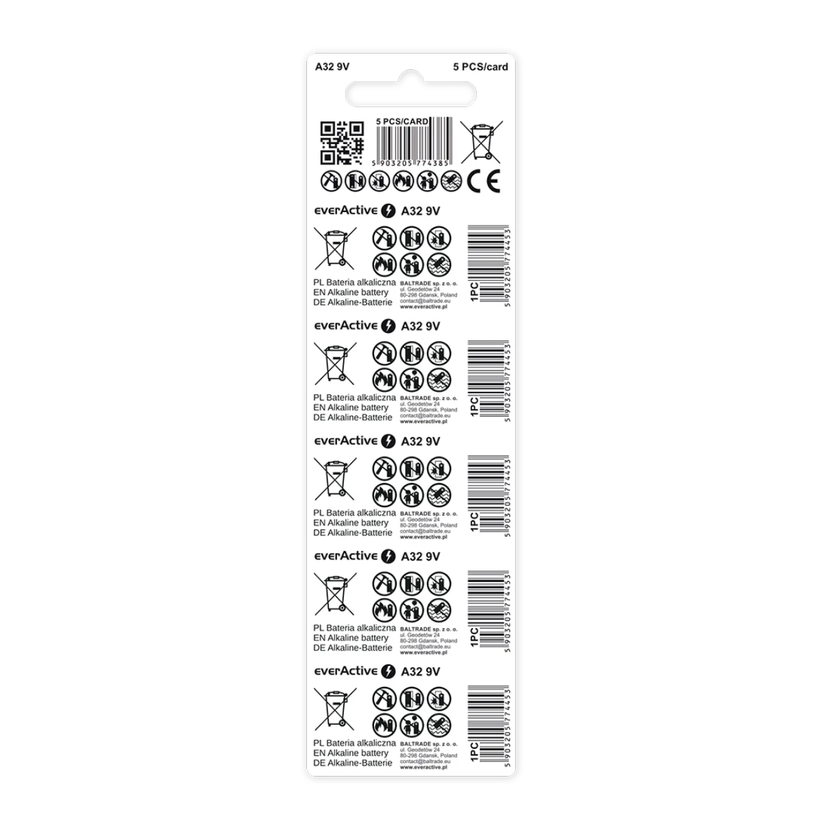 5er Pack everActive A32 / 32A 9V Alkaline Batterie Fernbedienung - MIZO.at