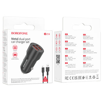 Borofone BZ19 Wisdom Car Charger 2xUSB | QC/FCP/AFC 12W + Cable - MIZO.at