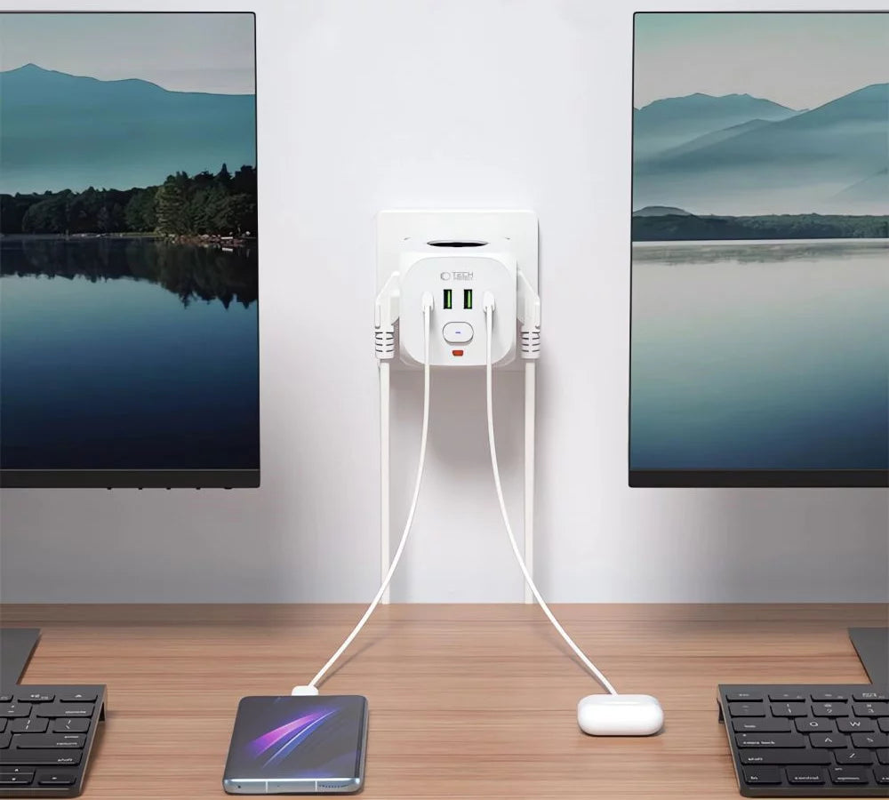 Tech-Protect PCL3X4 Power Socket | 3 Outlets, USB & Type-C, White - MIZO.at