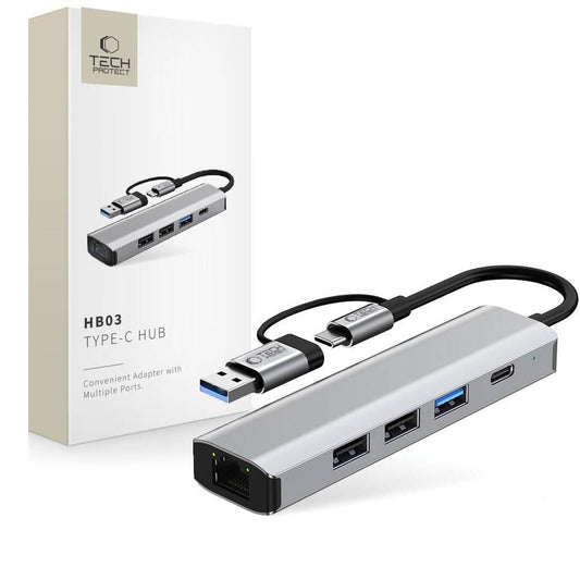 Tech-Protect HB03 5-in-1 USB-C Hub - Ethernet USB-Erweiterung Space Grau - MIZO.at