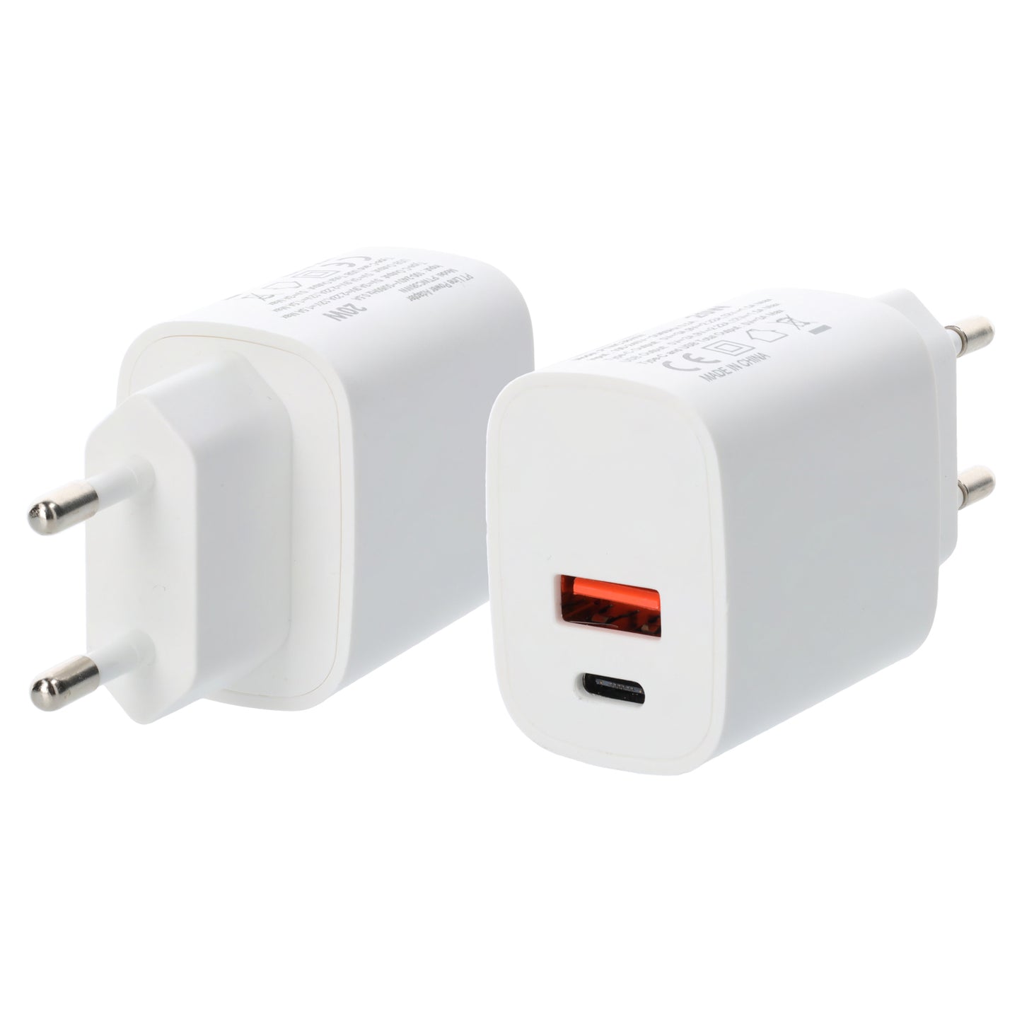 Dual Port USB-A & USB Type-C Power Adapter Travel Charger Total Output 38W, White Bulk - MIZO.at