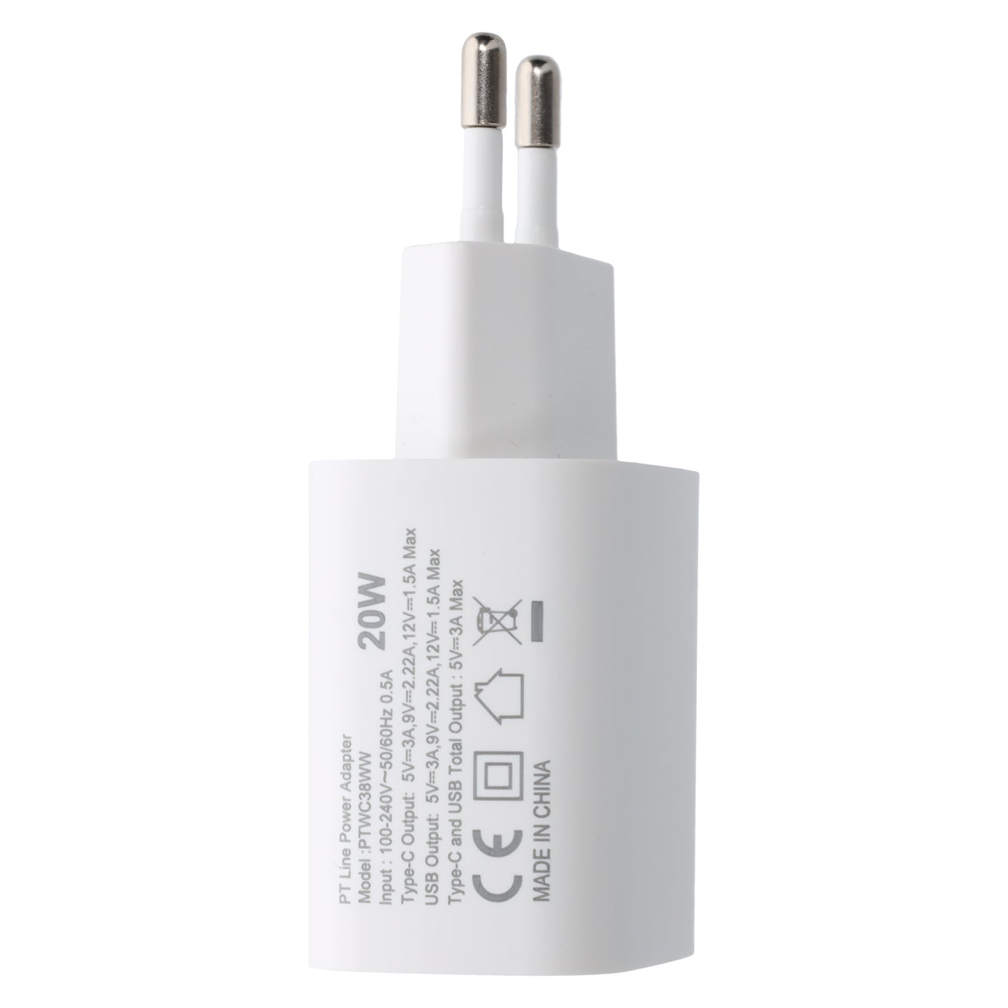 Dual Port USB-A & USB Type-C Power Adapter Travel Charger Total Output 38W, White Bulk - MIZO.at