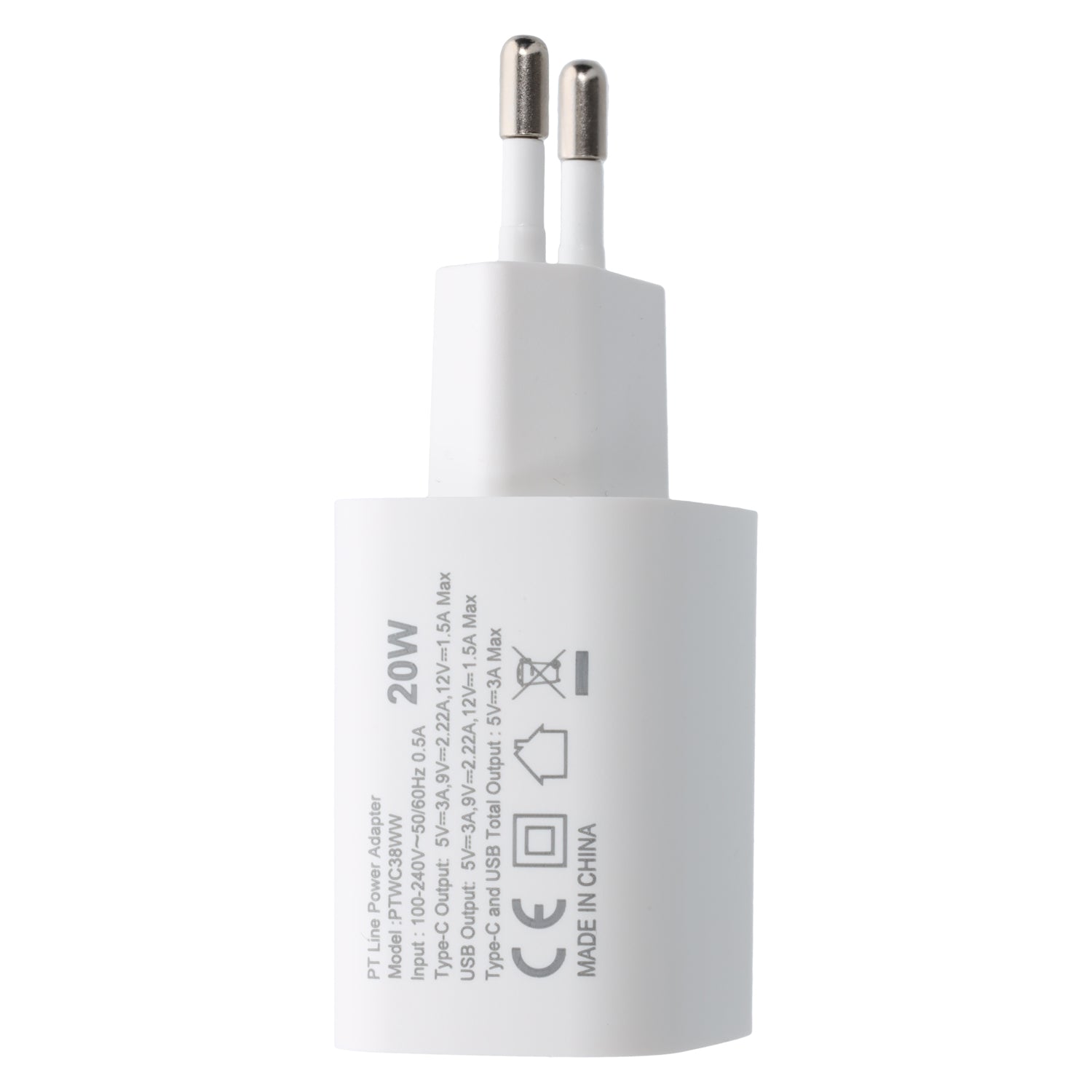 Dual Port USB-A & USB Type-C Power Adapter Travel Charger Total Output 38W, White Bulk - MIZO.at