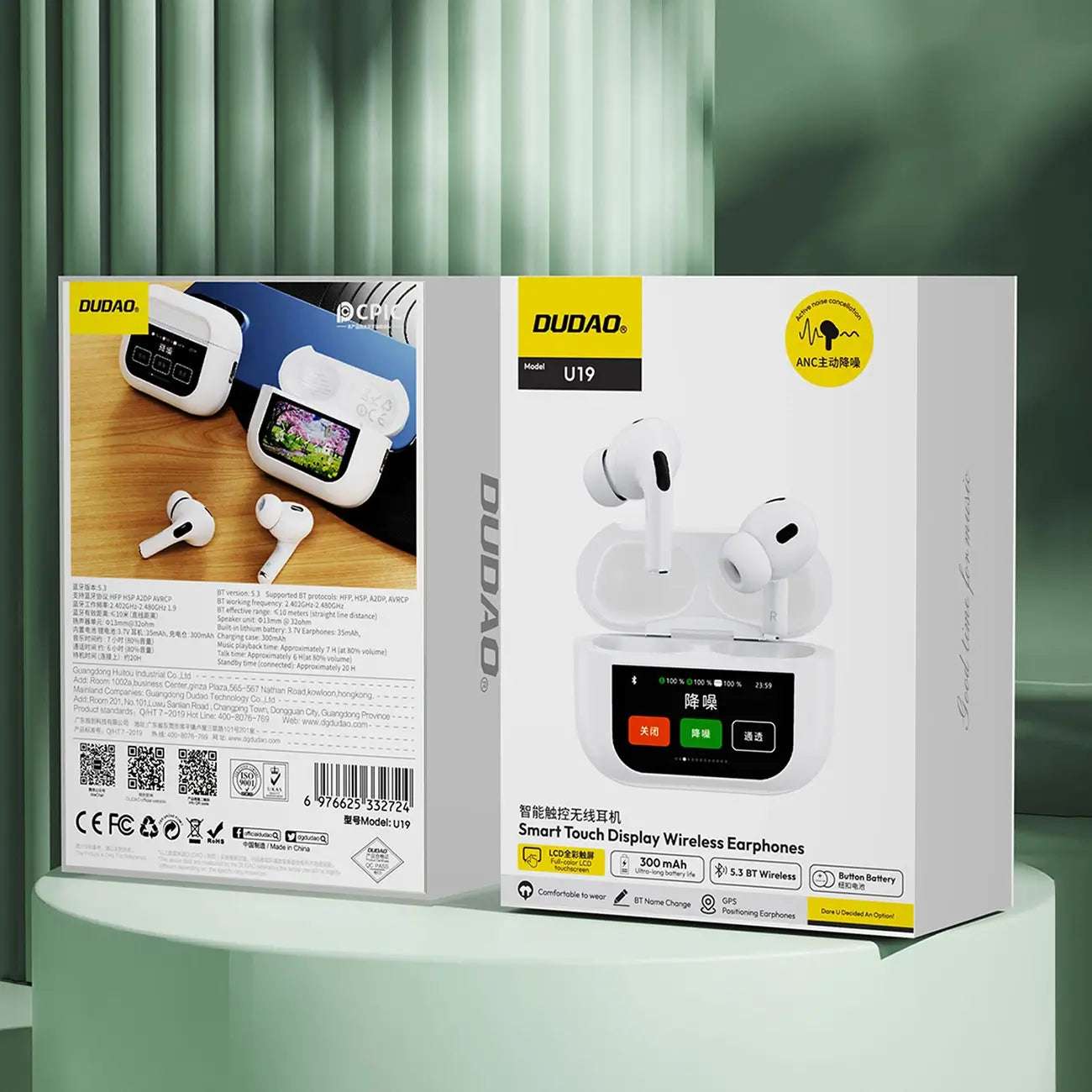 Dudao U19 TWS Bluetooth 5.3 Headphones | ANC, LED Display, White - MIZO.at