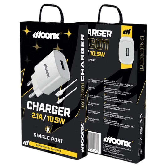 MOONX MC01 Wandladegerät 10.5W | USB-A Port inkl. USB-C Kabel Weiß - MIZO.at