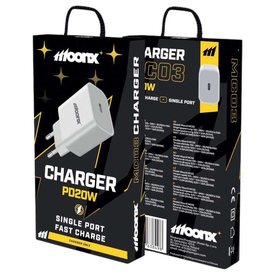 MOONX MC03 Wall Charger | 20W USB-C PD Fast Charge White