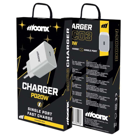 MOONX MC03 Wall Charger | 20W USB-C PD Fast Charge White