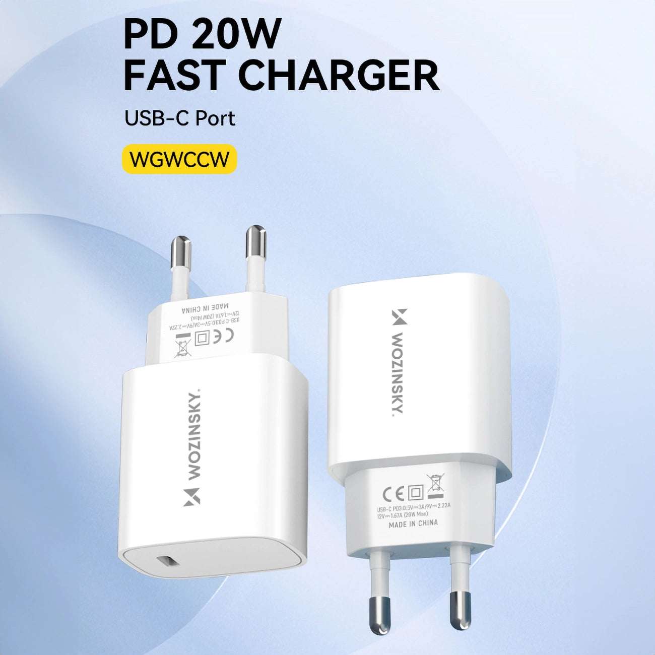 Wozinsky 20W USB-C Wall Charger Dual Port White – Fast Charging PD & QC