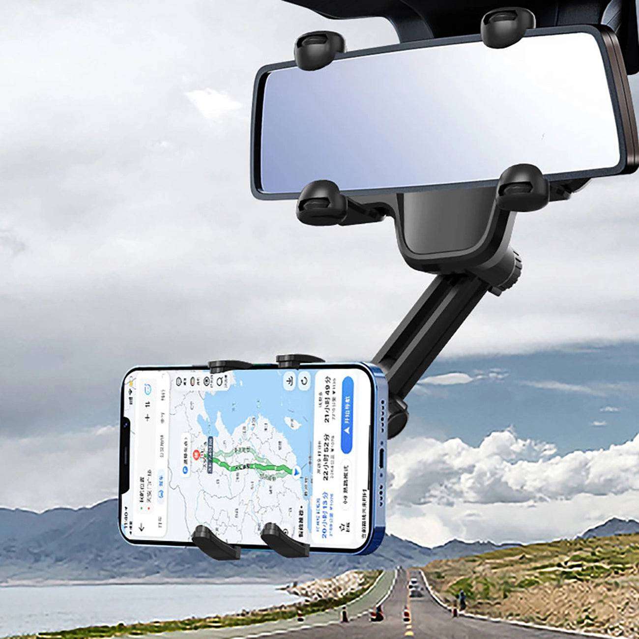 Car Phone Holder for Rearview Mirror | Adjustable & Secure | Black - MIZO.at