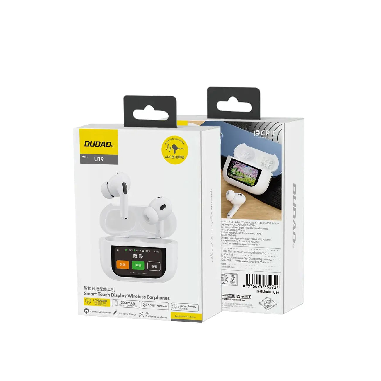 Dudao U19 TWS Bluetooth 5.3 Headphones | ANC, LED Display, White - MIZO.at