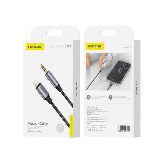 FONENG BM31 Lightning auf 3,5mm AUX Kabel 1M | Schwarz Adapter - MIZO.at