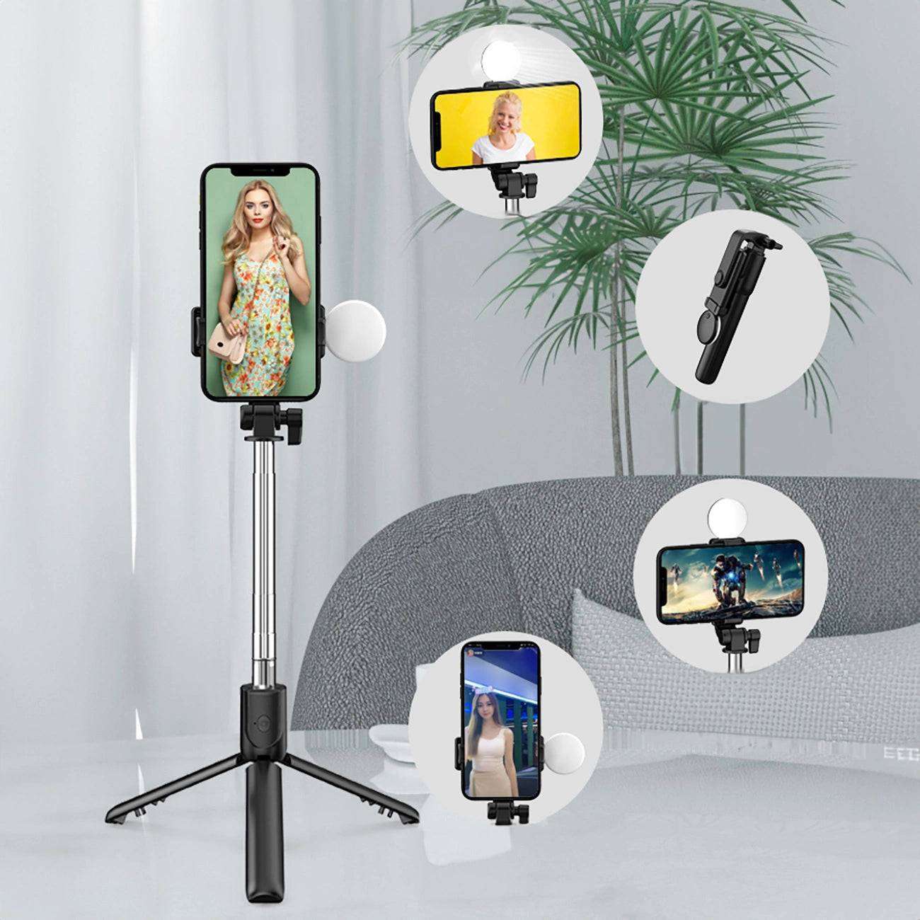 Selfie Stick WR1YXS | 0.71m Tripod with Round Lamp | Black - MIZO.at