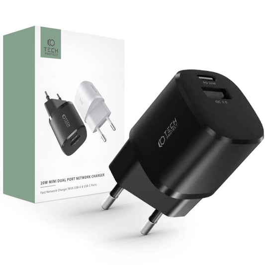 Tech-Protect C20W Mini Charger | USB-C PD 20W & USB-A QC 3.0 | Black - MIZO.at