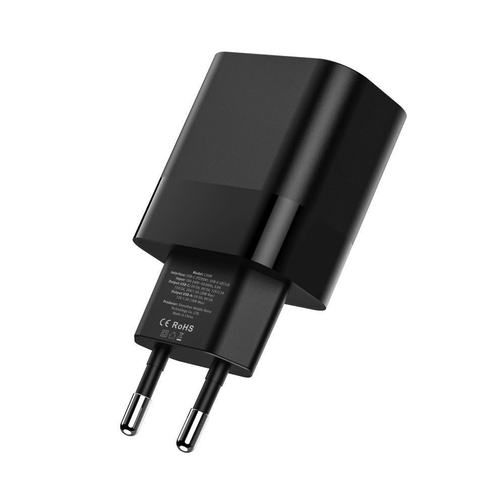 Tech-Protect C30W Charger | USB-C PD 30W & USB-A QC 3.0 | Black - MIZO.at