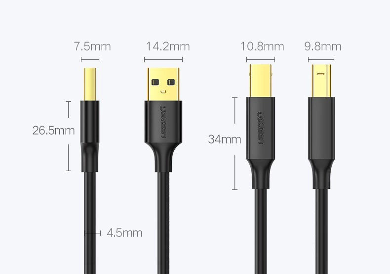 UGREEN USB Type-B Printer Cable | High-Speed 480Mbps 1.5m - MIZO.at