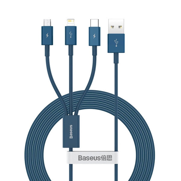 Baseus 3-in-1 USB Cable | Lightning, Type-C & Micro USB 1.5M Blue - MIZO.at
