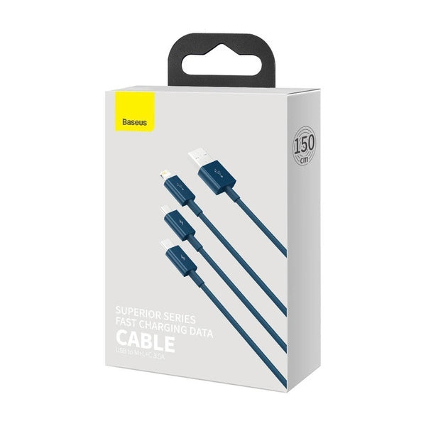 Baseus 3-in-1 USB Cable | Lightning, Type-C & Micro USB 1.5M Blue - MIZO.at