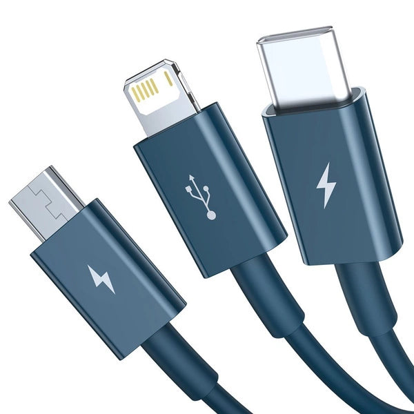 Baseus 3-in-1 USB Cable | Lightning, Type-C & Micro USB 1.5M Blue - MIZO.at