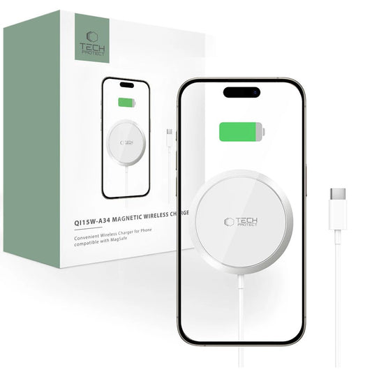 Tech-Protect 15W  MagSafe Inductive Charger | 15W Fast Charging (White) - MIZO.at