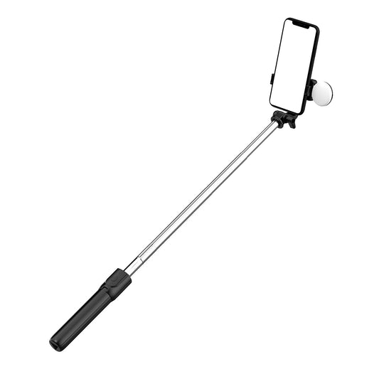 WHS1YXS Telescopic Selfie Stick and Tripod with LED Ring Light and Phone Holder, 1m - Black - MIZO.at