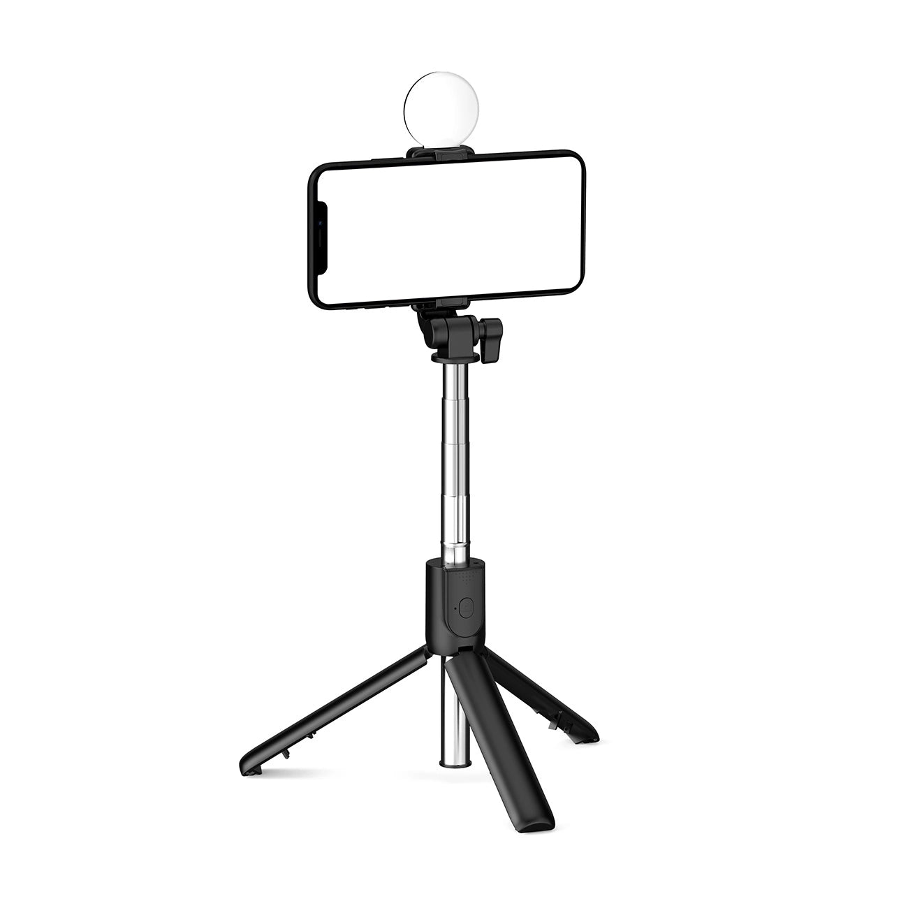 WHS1YXS Telescopic Selfie Stick and Tripod with LED Ring Light and Phone Holder, 1m - Black - MIZO.at