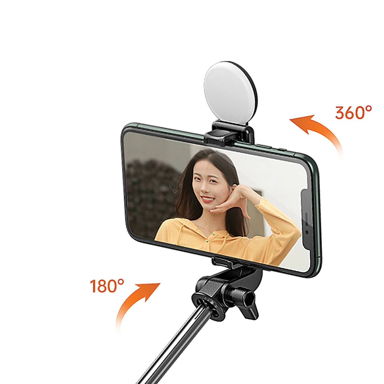 WHS1YXS Telescopic Selfie Stick and Tripod with LED Ring Light and Phone Holder, 1m - Black - MIZO.at