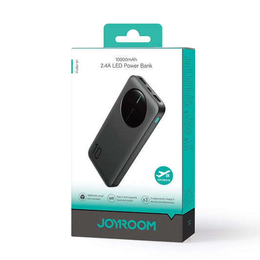 JR-PBF12 Power Bank, 10000mAh with 2 USB-A and 1 USB-C Ports - Black - MIZO.at