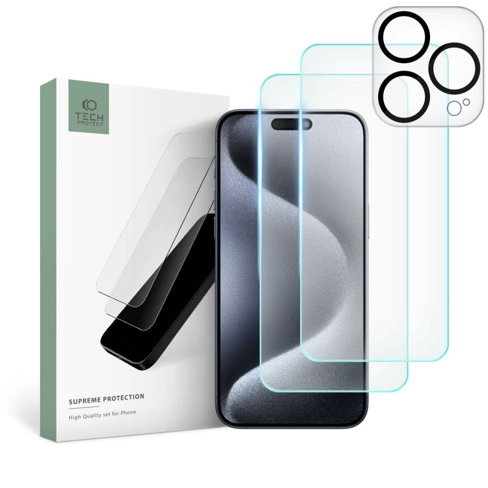 Tech-Protect Supreme Set for iPhone 15 Pro | 2x Screen + Camera Glass - MIZO.at