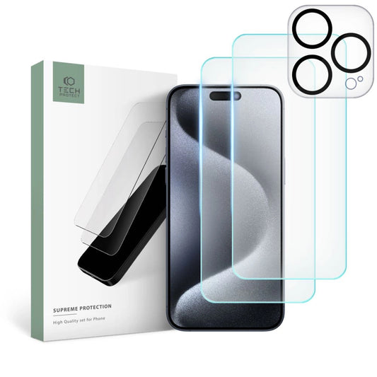 Tech-Protect Supreme Set for iPhone 15 Pro | 2x Screen + Camera Glass - MIZO.at