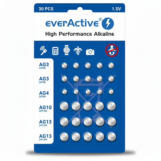 everActive Mini Alkaline Batterien Set 30er – G3/G4/G10/G13 - MIZO.at